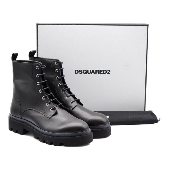 Dsquared2 Logo Combat Boots - Leather - Black 46 13US $1290